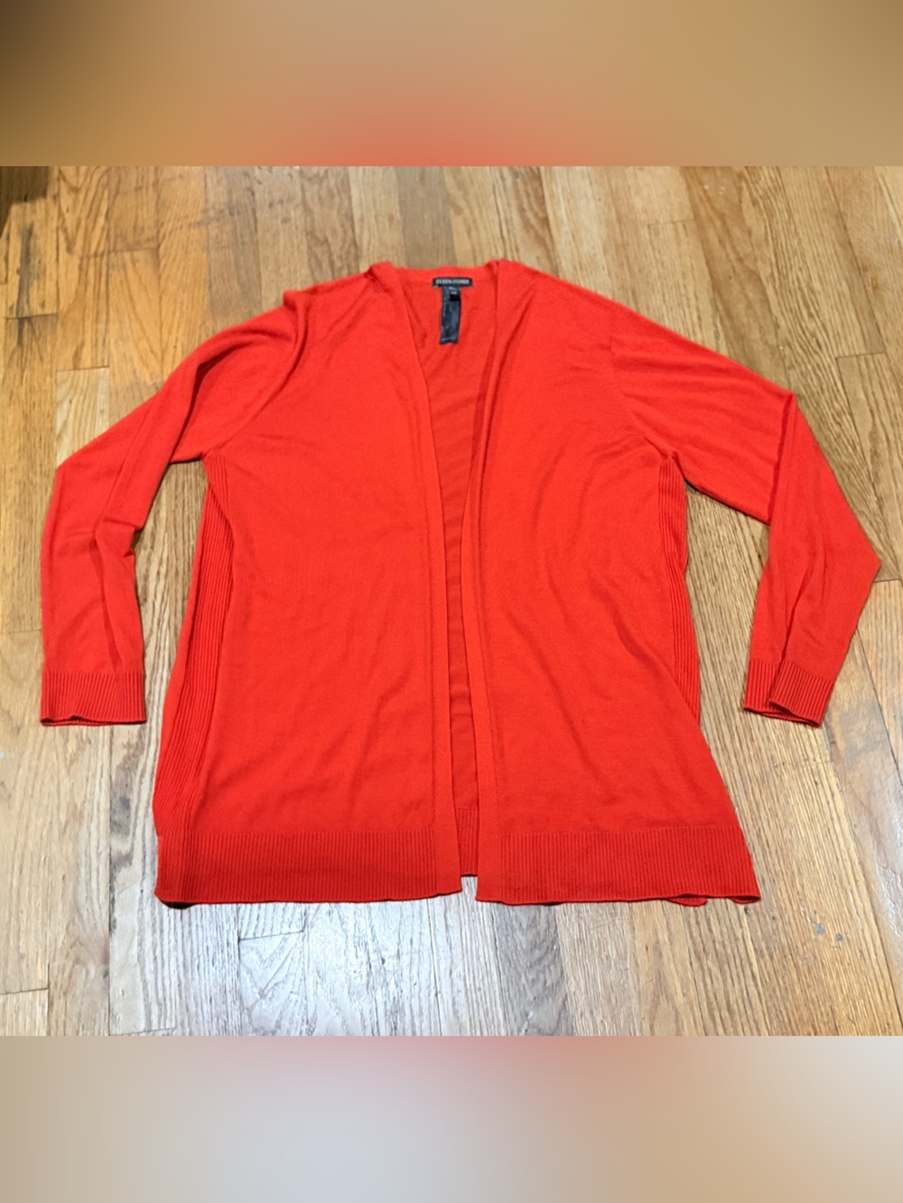 Eileen Fisher Red Open-Front Knit Cardigan Size L